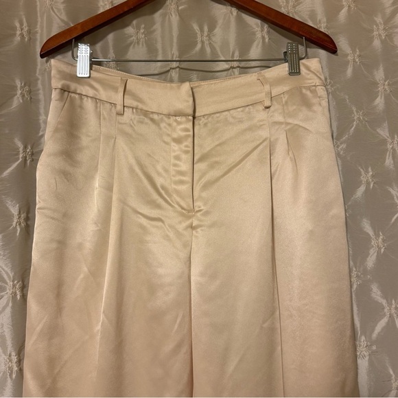 House of Harlow 1960 Satin Wide Leg Charlie Pants Champagne Ivory Tan Flare - Picture 3 of 11